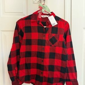 H&M Kids Red and Black Plaid Button Down Shirt